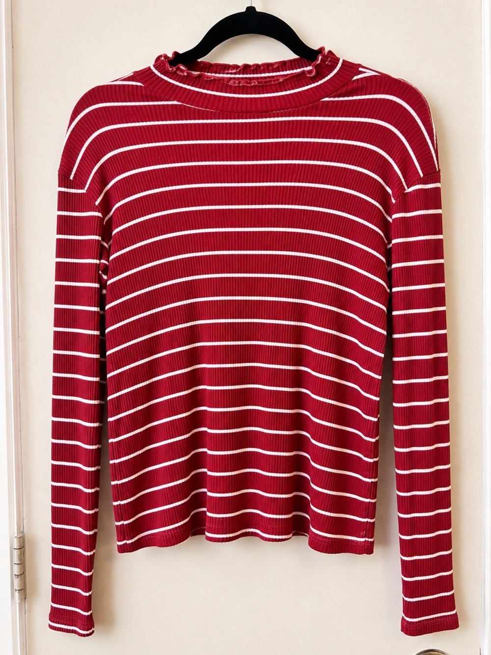 Maurices Striped Red and White Long-Sleeve Ribbed Sweater